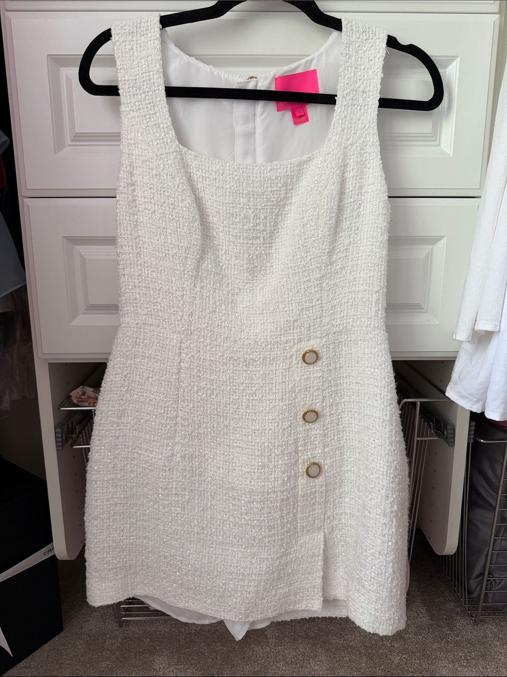 Lilly Pulitzer White Boucle Romper Dress with Gold Buttons